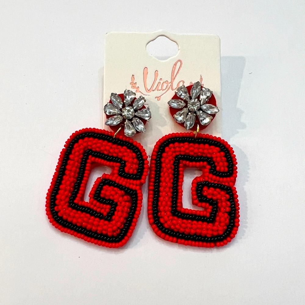 Viola Red Beaded G Football Earrings